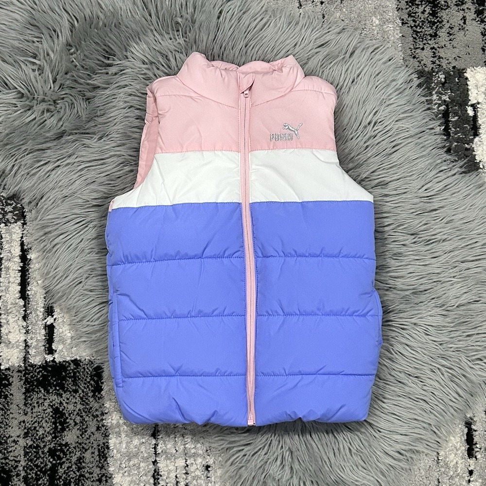 Puma‎ Girls Pink White Purple Puffer Vest Full Zip Insulated Youth XS 5/6